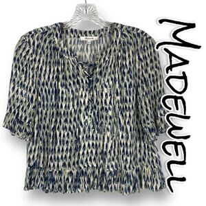 Madewell Sunpleat Lace Up Crepe Gray Feather Blouse Womens Size Small